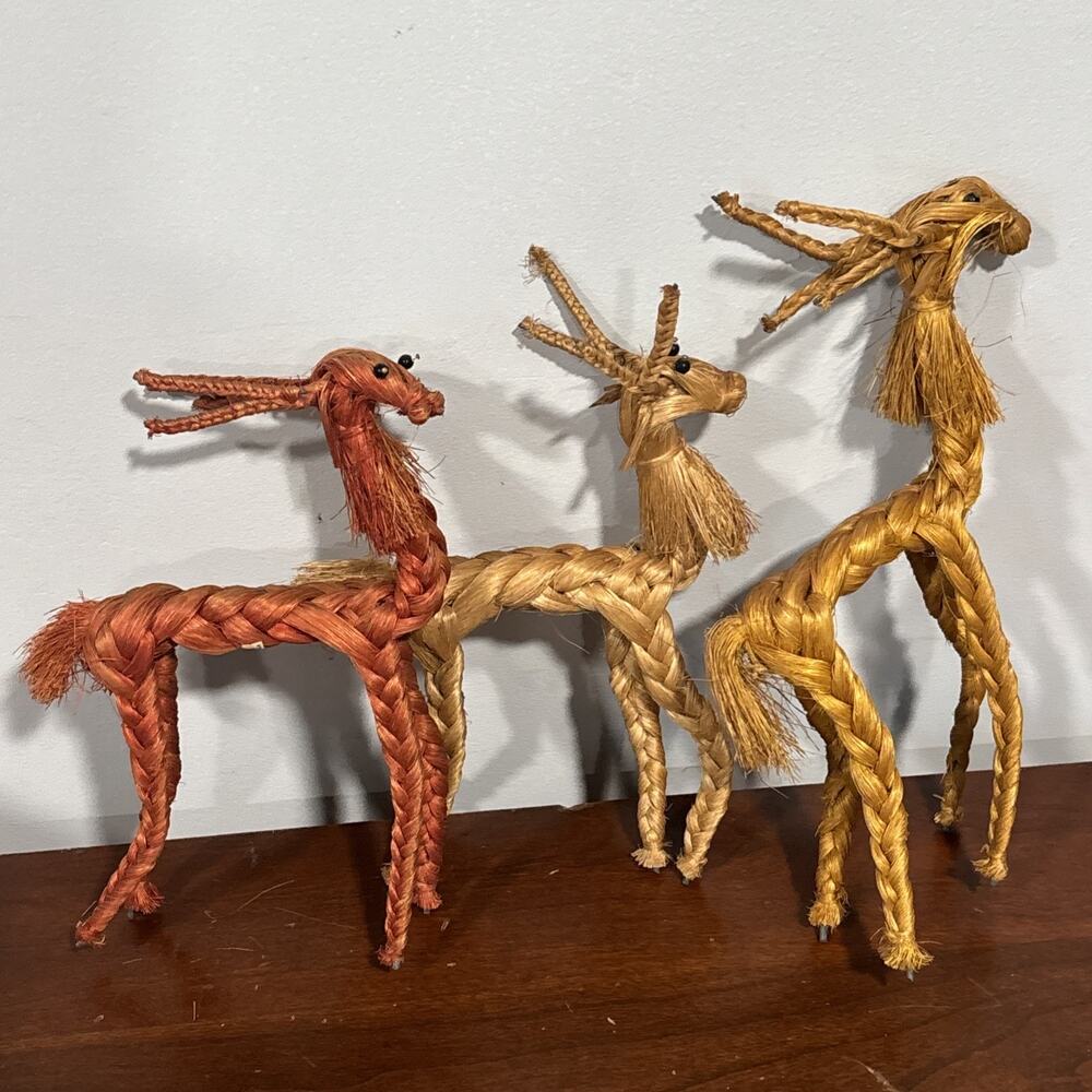 Vintage Reindeer Christmas Handcrafted Of Rope Figure Sculpture Taiwan Lot of 3 - Picture 9 of 9